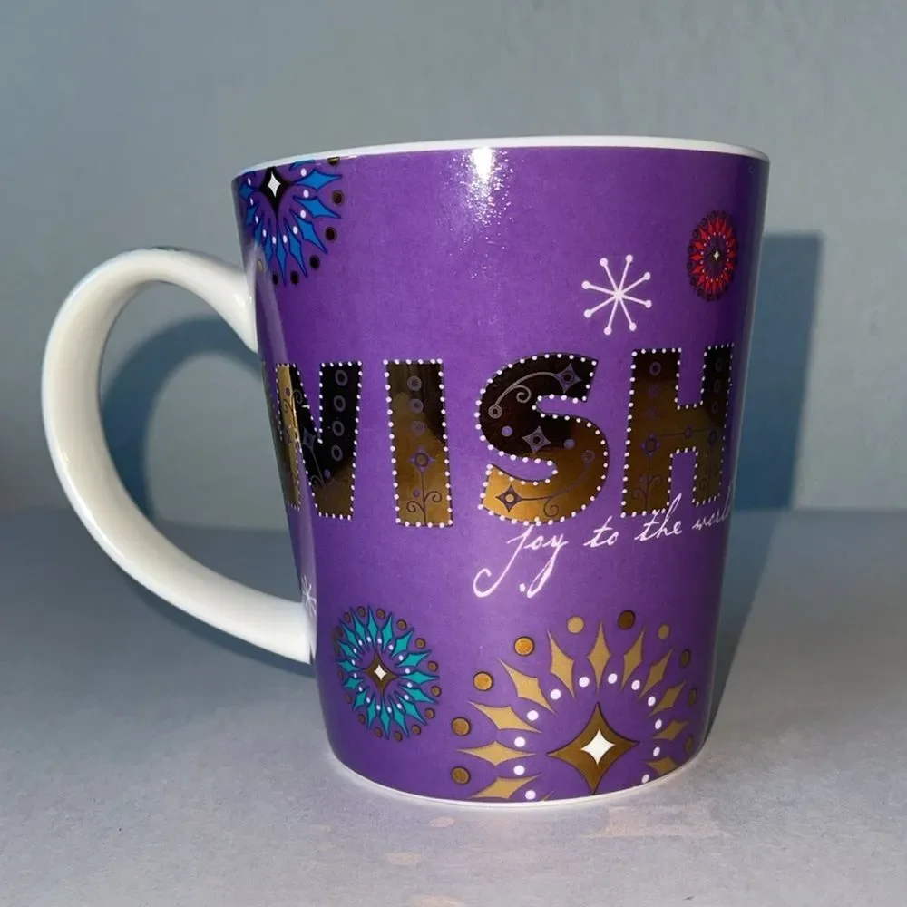 Starbucks Coffee Company Purple Wish Mug Holiday 2006 14oz Joy to the World Gold